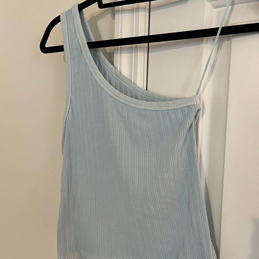 American Eagle Outfitters Blue Asymmetrical Ribbed Tank Top